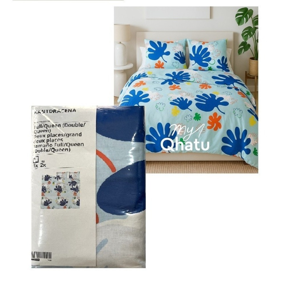 Ikea KANTDRACENA Full/Queen Duvet Cover + 2 Pillowcases Bed Set Multicolor  NEW